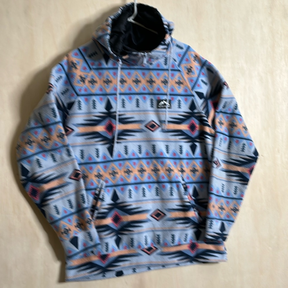 Men’s massive outdoors hooded Aztec pullover.
